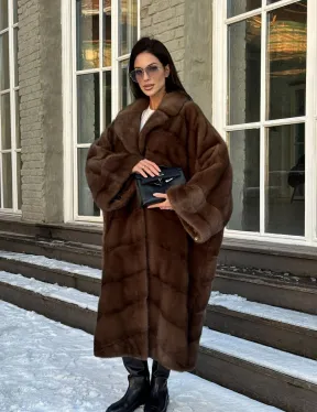 Женская шуба больших размеров из меха норки фасон «Бохо»