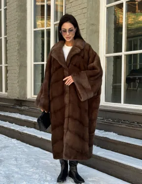 Женская шуба больших размеров из меха норки фасон «Бохо»