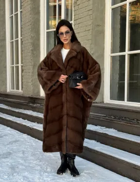 Женская шуба больших размеров из меха норки фасон «Бохо»