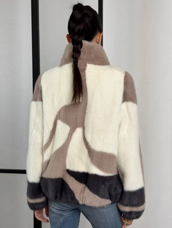 Норковый бомбер на молнии стойка воротник