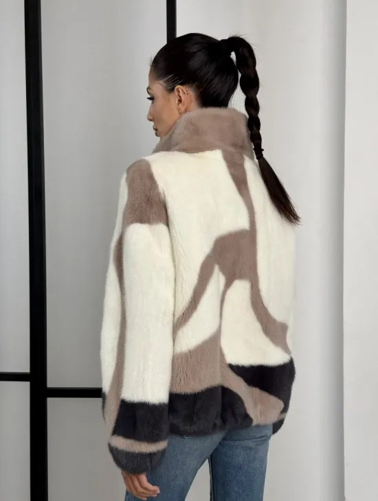 Норковый бомбер на молнии стойка воротник