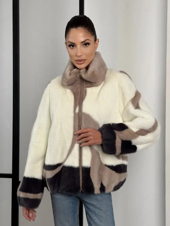 Норковый бомбер на молнии стойка воротник