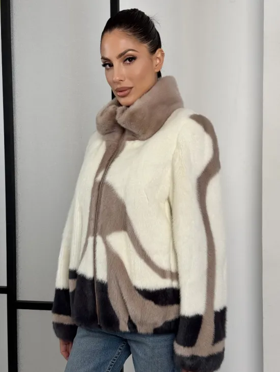 Норковый бомбер на молнии стойка воротник