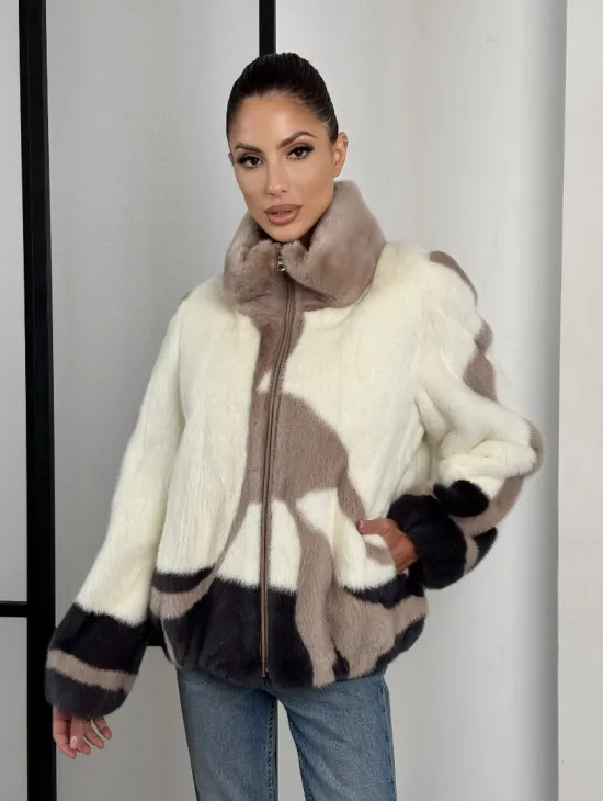 Норковый бомбер на молнии стойка воротник