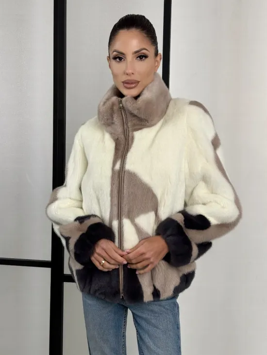 Норковый бомбер на молнии стойка воротник