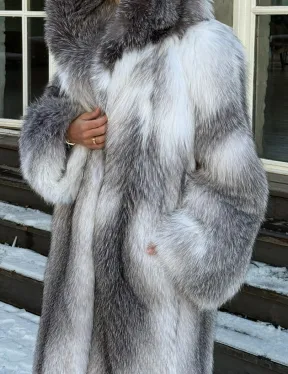 Длинная шуба из меха Arctic Fox с капюшоном, росшив - серая