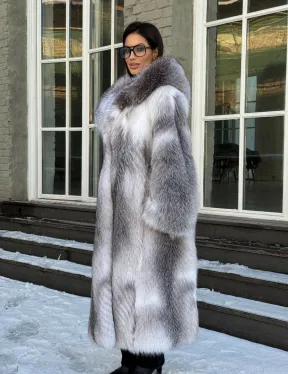 Длинная шуба из меха Arctic Fox с капюшоном, росшив - серая
