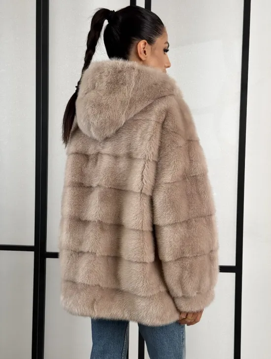 Зимняя меховая норковая курточка с капюшоном