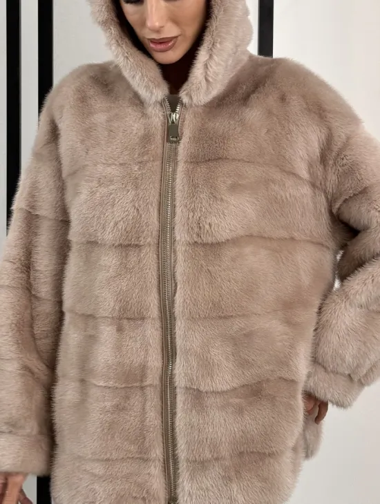 Зимняя меховая норковая курточка с капюшоном