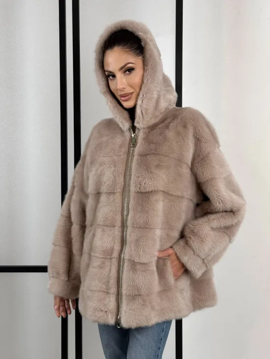 Зимняя меховая норковая курточка с капюшоном
