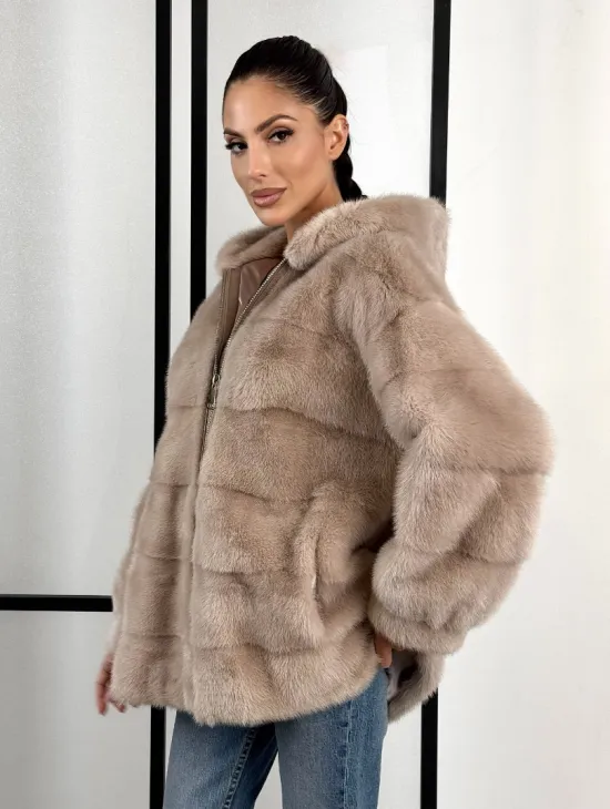 Зимняя меховая норковая курточка с капюшоном