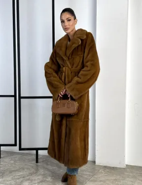 Классическая длинная норковая шуба под пояс - английский воротник