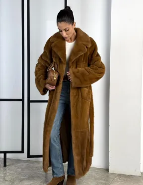 Классическая длинная норковая шуба под пояс - английский воротник