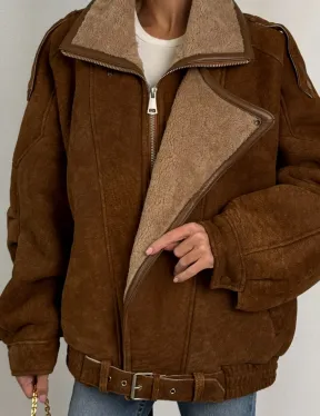 Зимняя натуральная замшевая куртка - дубленка с лацканами