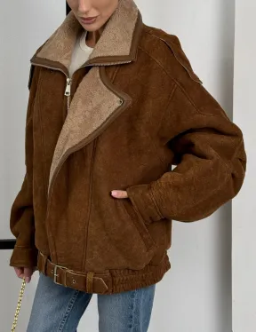 Зимняя натуральная замшевая куртка - дубленка с лацканами