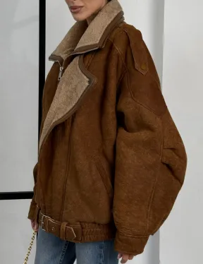 Зимняя натуральная замшевая куртка - дубленка с лацканами