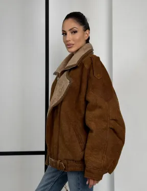 Зимняя натуральная замшевая куртка - дубленка с лацканами