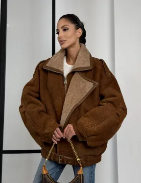 Зимняя натуральная замшевая куртка - дубленка с лацканами