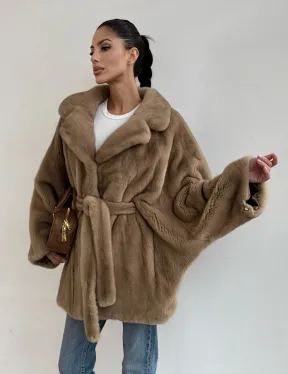 Шуба норковая SAGA FURS летучая мышь в натуральном цвете пастель