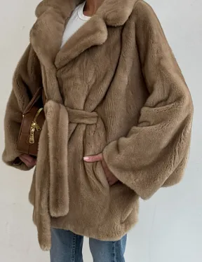 Шуба норковая SAGA FURS летучая мышь в натуральном цвете пастель