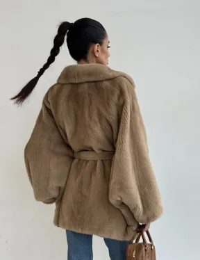 Шуба норковая SAGA FURS летучая мышь в натуральном цвете пастель