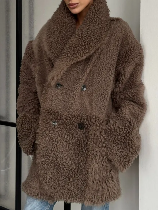 Женская двусторонняя дубленка из натуральной кожи - воротник шаль