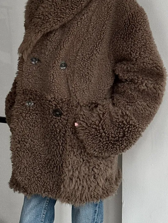 Женская двусторонняя дубленка из натуральной кожи - воротник шаль