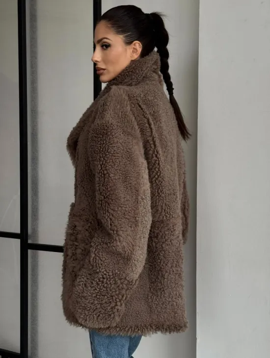 Женская двусторонняя дубленка из натуральной кожи - воротник шаль