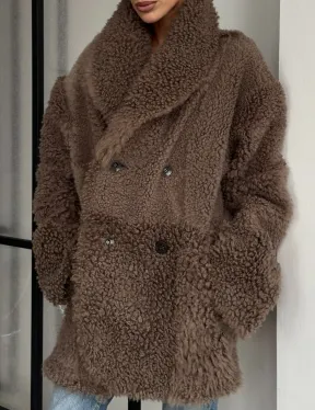 Женская двусторонняя дубленка из натуральной кожи - воротник шаль