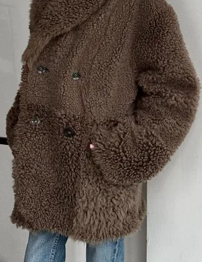 Женская двусторонняя дубленка из натуральной кожи - воротник шаль