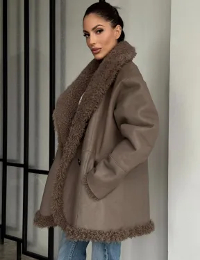 Женская двусторонняя дубленка из натуральной кожи - воротник шаль