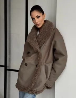 Женская двусторонняя дубленка из натуральной кожи - воротник шаль