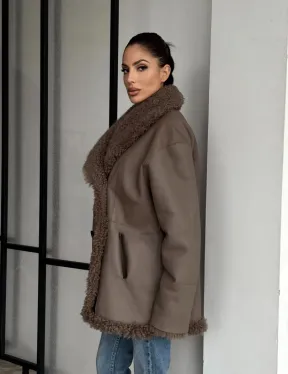 Женская двусторонняя дубленка из натуральной кожи - воротник шаль