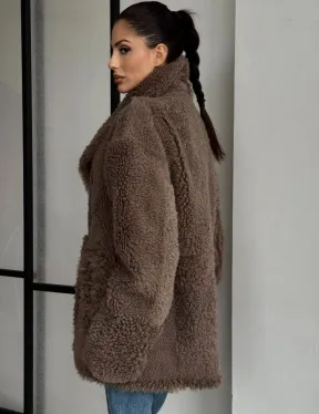 Женская двусторонняя дубленка из натуральной кожи - воротник шаль