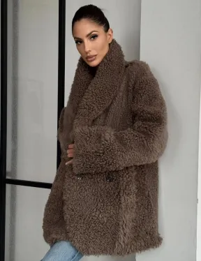 Женская двусторонняя дубленка из натуральной кожи - воротник шаль