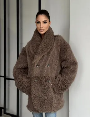 Женская двусторонняя дубленка из натуральной кожи - воротник шаль