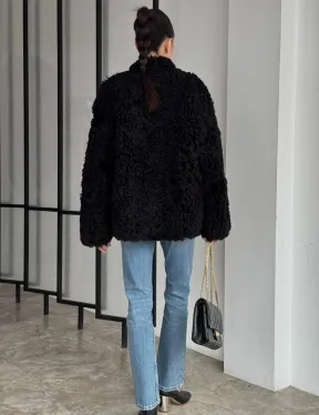 Черная двусторонняя женская дубленка зима 2025