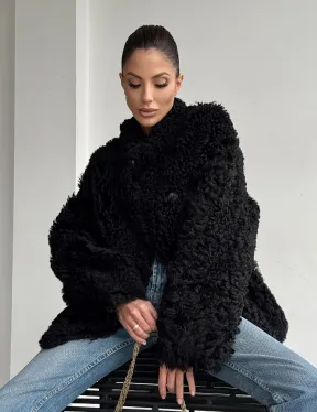 Черная двусторонняя женская дубленка зима 2025
