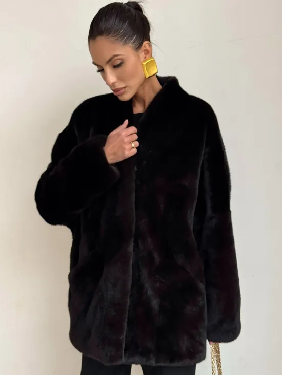 Стильный женский норковый жакет (шуба) Brown Velvet