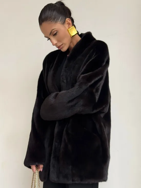 Стильный женский норковый жакет (шуба) Brown Velvet