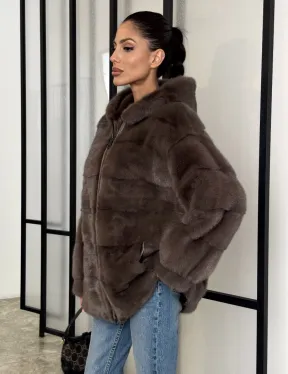 Норковый полушубок с капюшоном на молнии