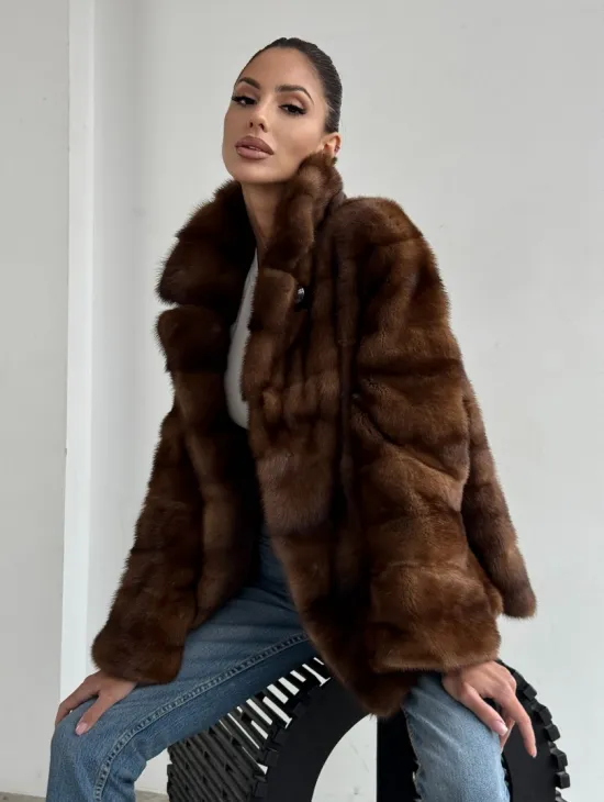 Шуба автоледи из соболиной норки, цвет соболь