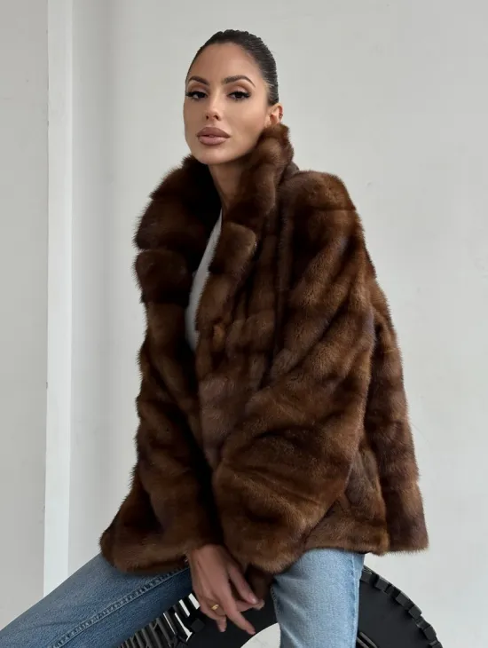 Шуба автоледи из соболиной норки, цвет соболь