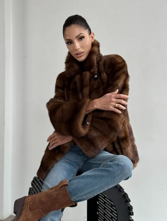 Шуба автоледи из соболиной норки, цвет соболь