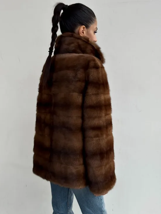 Шуба автоледи из соболиной норки, цвет соболь