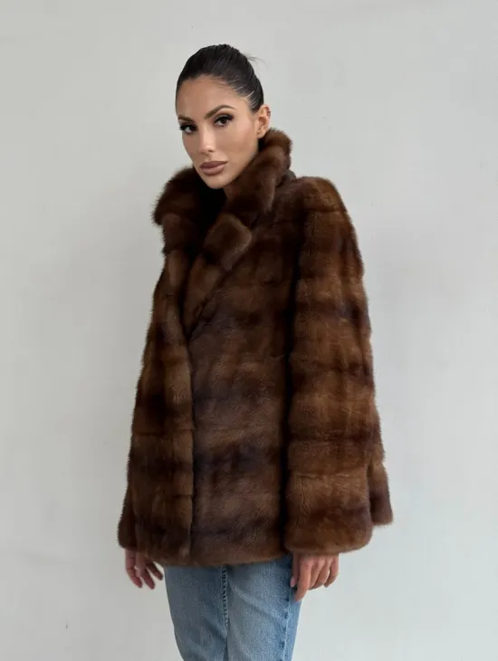 Шуба автоледи из соболиной норки, цвет соболь