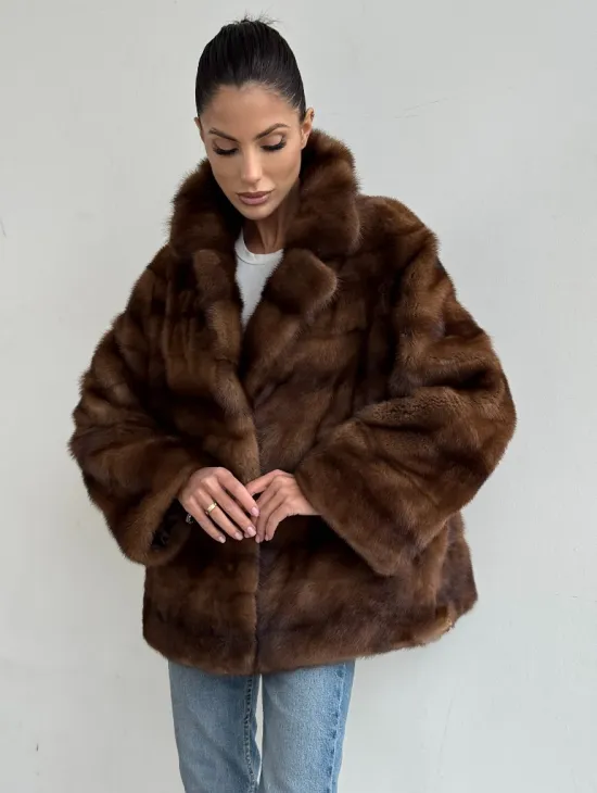 Шуба автоледи из соболиной норки, цвет соболь