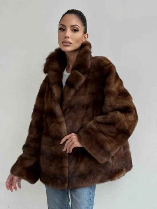 Шуба автоледи из соболиной норки, цвет соболь