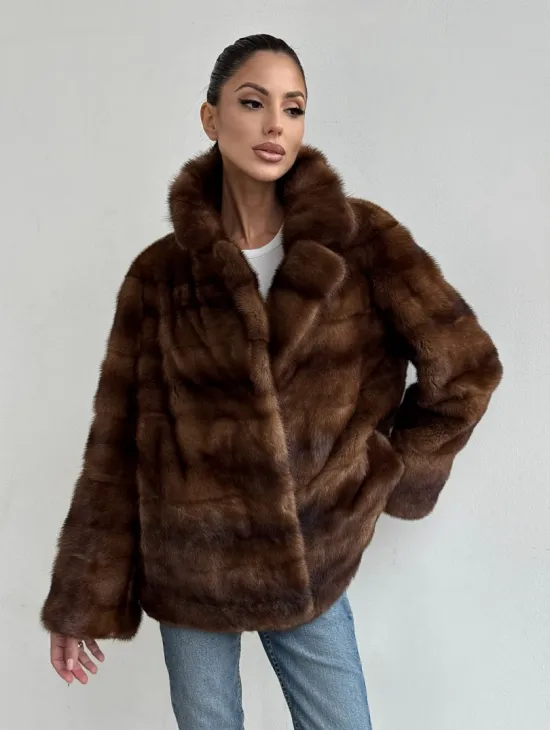 Шуба автоледи из соболиной норки, цвет соболь