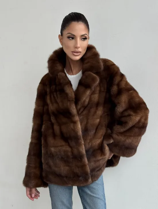 Шуба автоледи из соболиной норки, цвет соболь